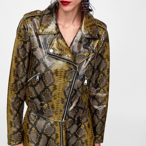 NWT Zara faux leather python snake biker jacket - Picture 5 of 9
